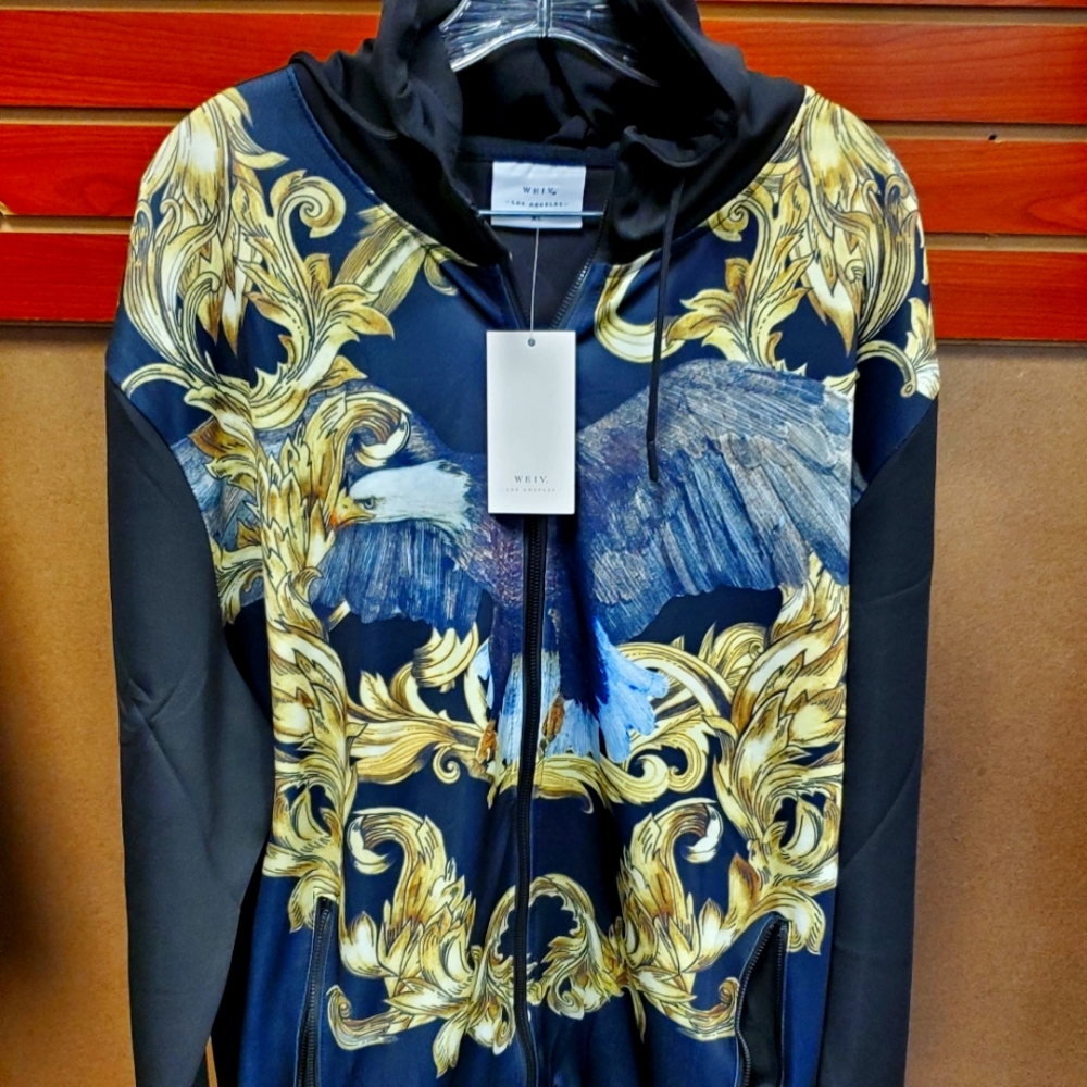 Jogger type zippered jacket with hood and Eagle design